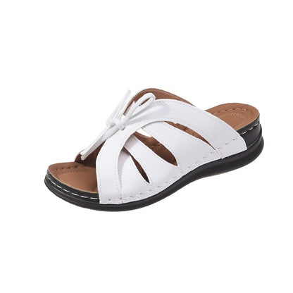 Plus Size Bow Flat Wedge Swing Line Hollow Sandals