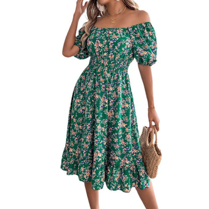 Floral Square Collar Ruffles Dress Women's Clothing