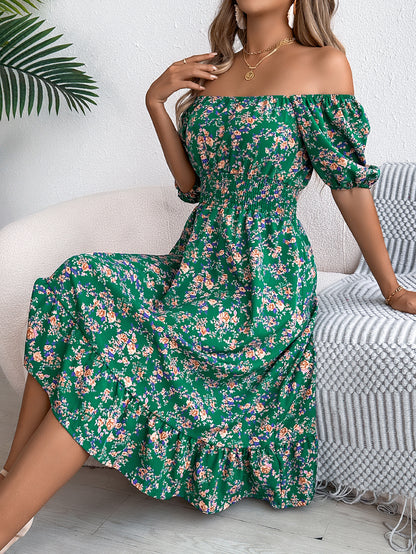 Floral Vierkante Kraag Ruffles Rok Damesklere