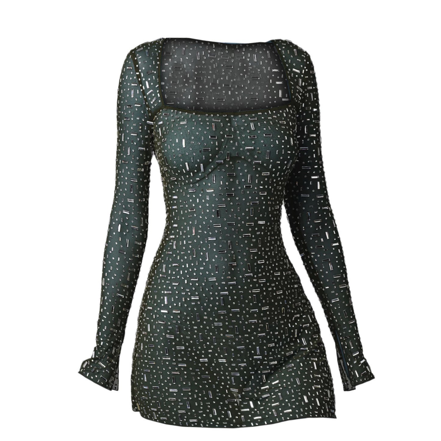 Sequin Colorful Sequined Micro-elastic Tight Sleeveless Square Collar Dress