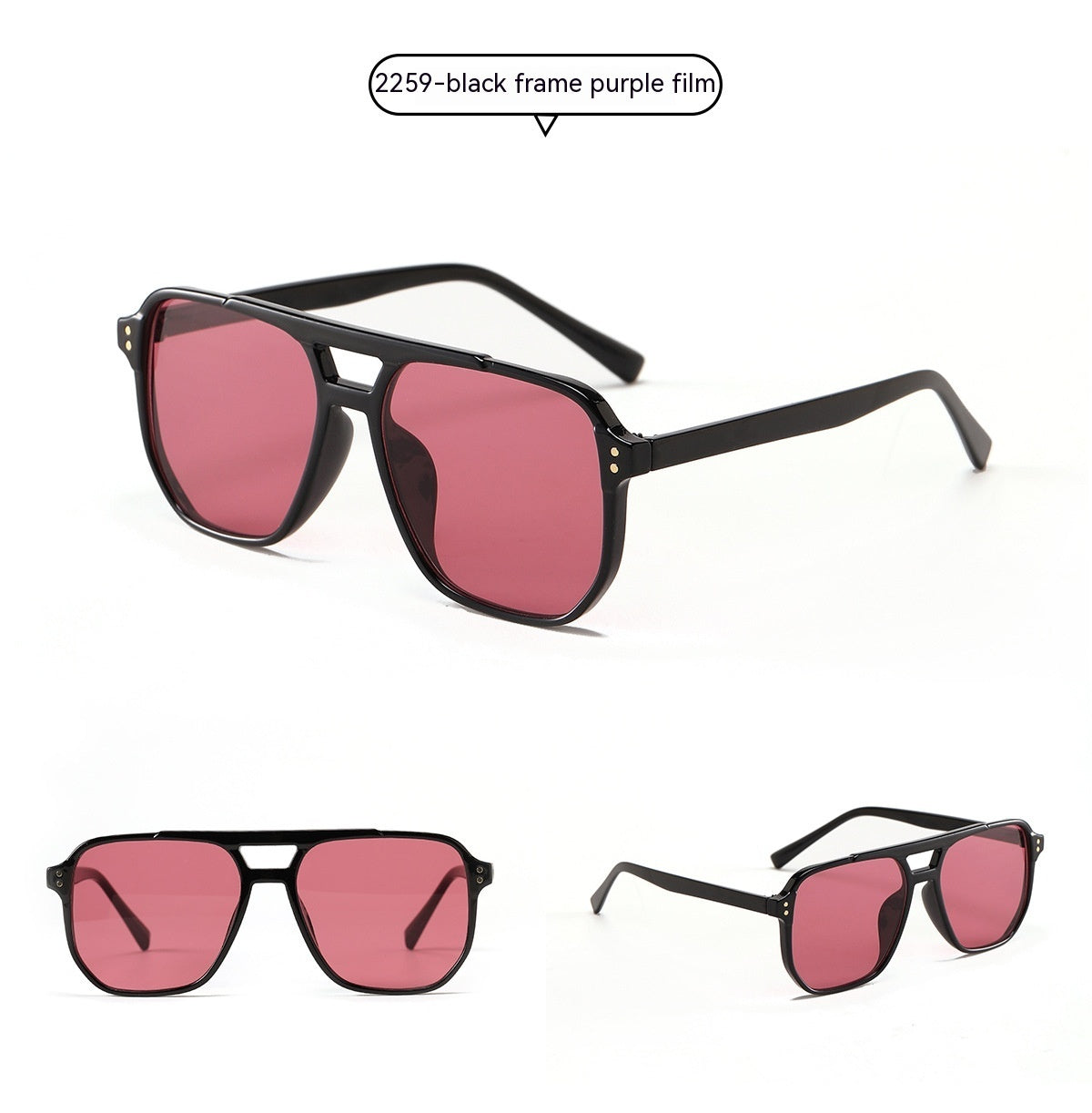 Square Double Beam Fashion Black Sunglasses For Women