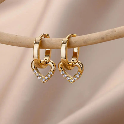 Hollowed Heart Shape Design Inlaid Zircon Ear Ring