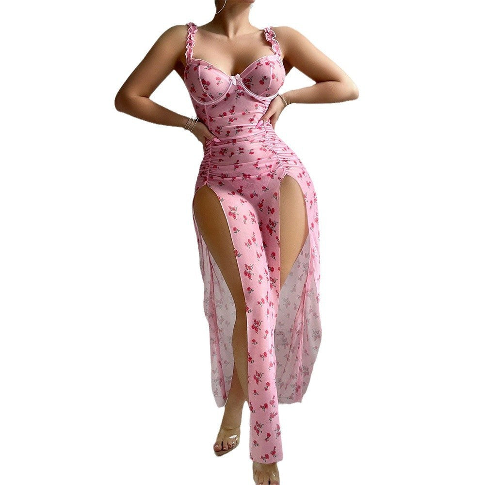 Sexy Pink Valentine's Day Dress T-back Two-piece Set